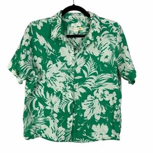 C&C California 100% Linen Tropical Button Up Shirt Medium Green White Floral